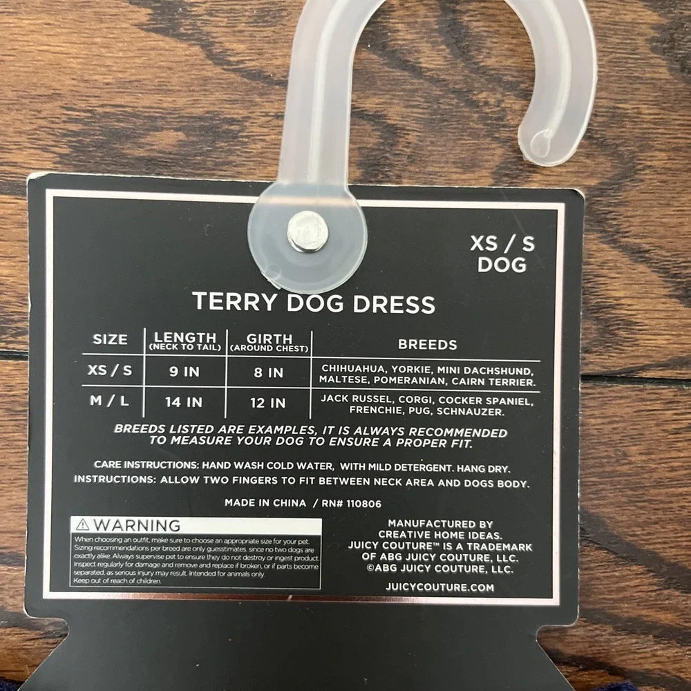 JUICY COUTURE Pets Dog Navy Blue Terry Cloth Dog Dress Vest XS/S